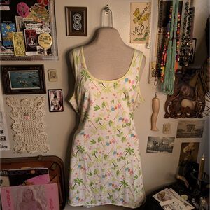 Y2K Floral Print Sleeveless Nightgown Pajama Dress Women's Large White